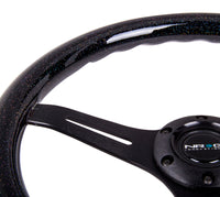 NRG Classic Wood Grain Steering Wheel (350mm) Black Sparkled Grip w/Black 3-Spoke Center - ST-015BK-BSB