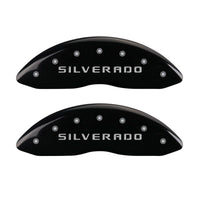 MGP 4 Caliper Covers Engraved Front & Rear Silverado Black finish silver ch - 14034SSILBK