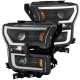 ANZO 2015-2016 Ford F-150 Projector Headlights w/ Plank Style Switchback Black w/ Amber - 111357