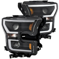 ANZO 2015-2016 Ford F-150 Projector Headlights w/ Plank Style Switchback Black w/ Amber - 111357