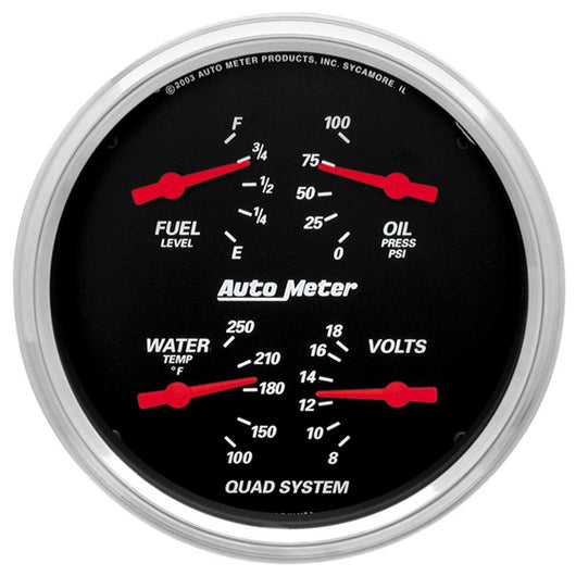 Autometer Designer Black 5in Quad Gauge - Fuel Level / Oil Pressure / Water Temperature / Voltmeter - 1410
