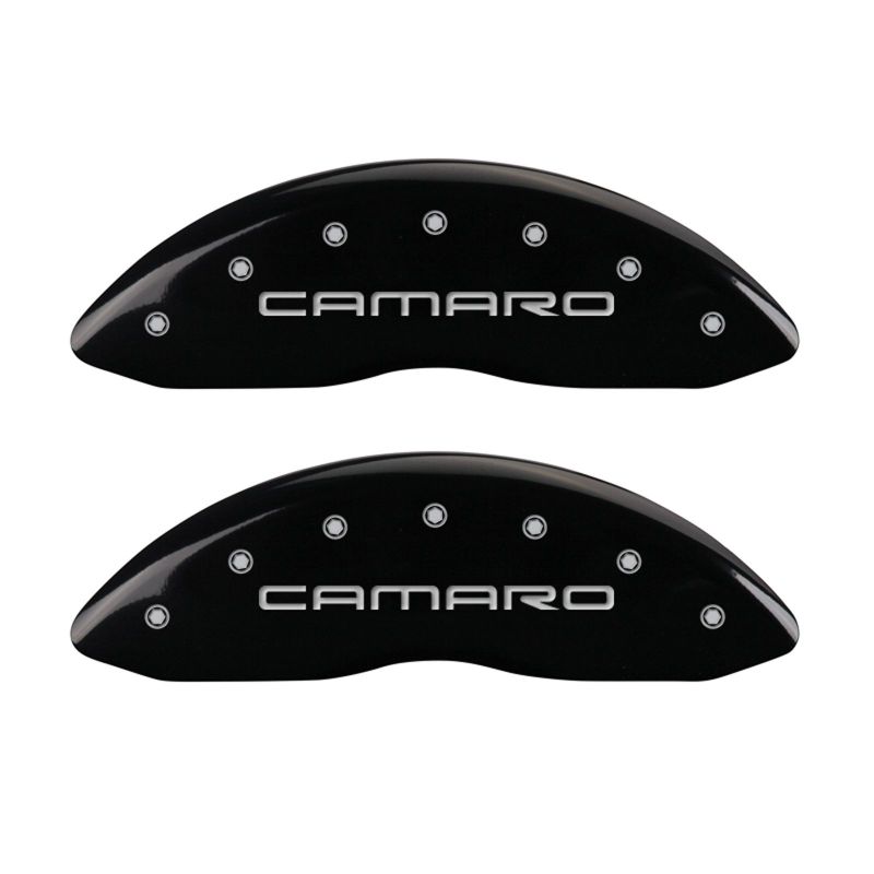 MGP 4 Caliper Covers Engraved Front Gen 4/Camaro Engraved Rear Gen 4/SS Black finish silver ch - 14027SCS4BK