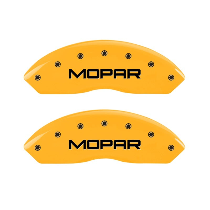 MGP 2 Caliper Covers Engraved Front Mopar Yellow Finish Black Char 2006 Jeep Wrangler - 42009FMOPYL