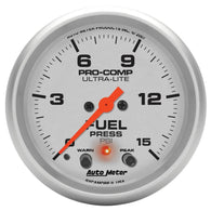 Autometer Ultra-Lite 66.7mm Full Sweep Elec 0-15 PSI Fuel Pressure w/ Peak Memory & Warning Gauge - 4470