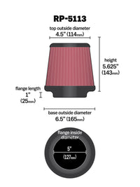 K&N Cone Filter 5in ID 6.5in base 4.5in top 5.625in height carbon fiber look - RP-5113