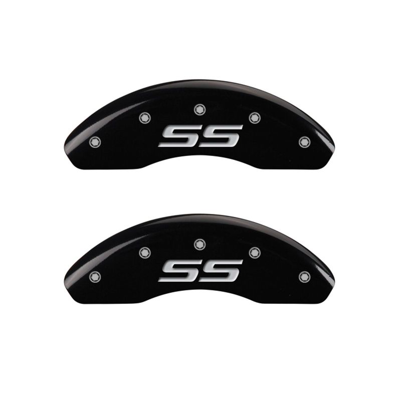 MGP 4 Caliper Covers Engraved Front & Rear Monte Carlo style/SS Black finish silver ch - 14050SSS4BK