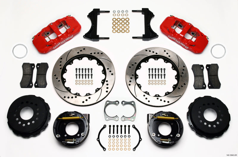 Wilwood AERO4 Rear P-Brake Kit 14.00in Drilled Red Chevy 12 Bolt w/ C-Clips - 140-10943-DR