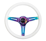 NRG Classic Wood Grain Steering Wheel (350mm) Glow-N-The-Dark Green Grip w/Neochrome 3-Spoke Center - ST-015MC-GL