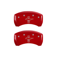 MGP 4 Caliper Covers Engraved Front Mustang Engraved Rear Bar & Pony Red finish silver ch - 10198SMBPRD