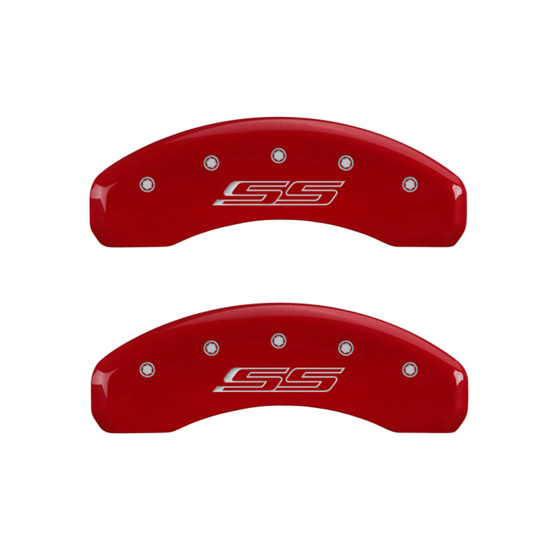 MGP 4 Caliper Covers Engraved Front Gen 5/Camaro Engraved Rear Gen 5/SS Yellow finish black ch - 14036SCS5YL