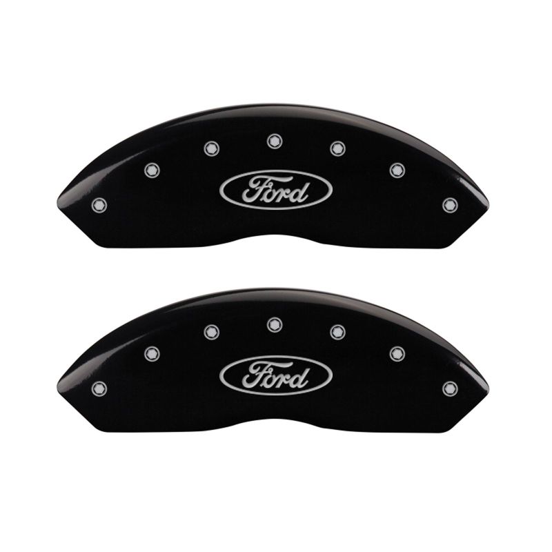 MGP 4 Caliper Covers Engraved Front & Rear Oval logo/Ford Black finish silver ch - 10041SFRDBK