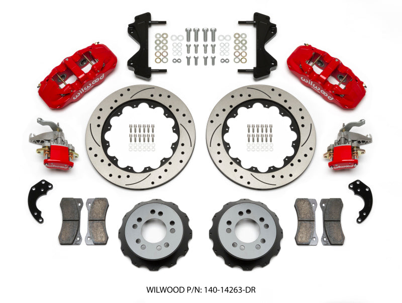 Wilwood AERO4 / MC4 Rear Kit 14.00 Drilled Red Currie Pro-Tour Unit Bearing Floater - 140-14263-DR