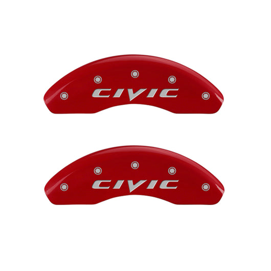 MGP 4 Caliper Covers Engraved Front 2015/Civic Engraved Rear 2015/Civic Red finish silver ch - 20197SCIVRD