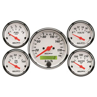 Autometer Arctic White 5 Pc Kit Box w/ Elec KMH Speedo, Elec Oil Press, Water Temp, Volt, Fuel Level - 1302-M