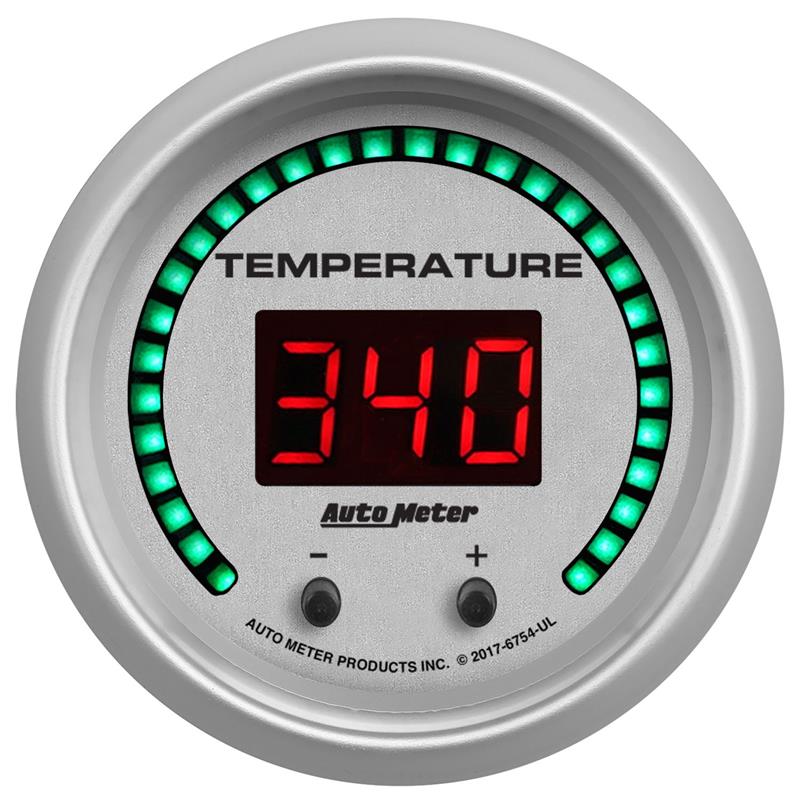 Autometer 52.4mm Silver Switchable 60-340 Degrees F/40-170 Degrees C Ultra-Lite Elite Digital Gauge - 6754-UL