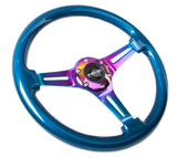 NRG Classic Wood Grain Steering Wheel (350mm) Blue Pearl/Flake Paint w/Neochrome 3-Spoke Center - ST-015MC-BL