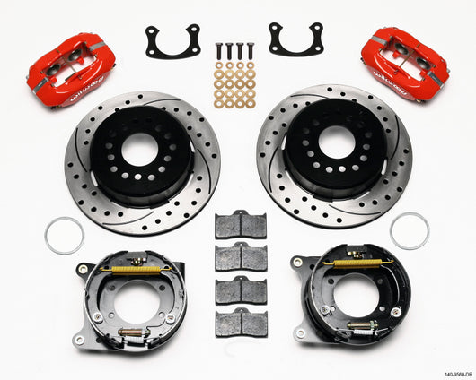 Wilwood Forged Dynalite P/S Park Brake Kit Drilled Red New Big Ford 2.50in offset Staggrd Shock - 140-9560-DR