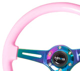NRG Classic Wood Grain Steering Wheel (350mm) Solid Pink Painted Grip w/Neochrome 3-Spoke Center - ST-015MC-PK