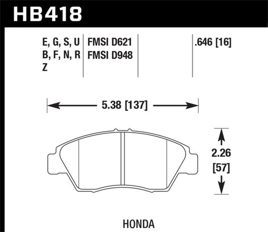 Hawk 02-06 RSX (non-S) Front / 03-09 Civic Hybrid / 04-05 Civic Si Rear Performance Ceramic Street - HB418Z.646