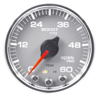 Autometer Spek-Pro Gauge Boost 2 1/16in 60psi Stepper Motor W/Peak & Warn Slvr/Chrm - P30421