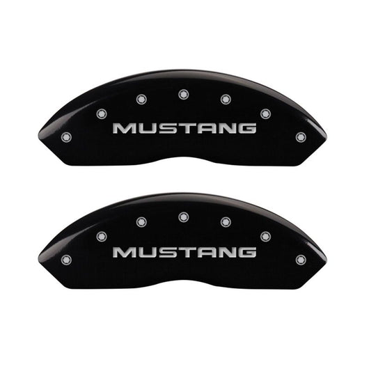 MGP 4 Caliper Covers Engraved Front Mustang Engraved Rear Pony Black finish silver ch - 10095SMPYBK