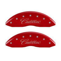 MGP 4 Caliper Covers Engraved Front Cursive/Cadillac Engraved Rear CTS Red finish silver ch - 35011SCTSRD