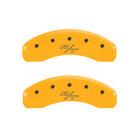 MGP 4 Caliper Covers Engraved Front Cursive/Challenger Engraved Rear RT Yellow finish black ch - 12088SCLRYL