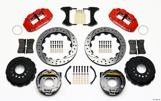 Wilwood Narrow Superlite 4R Rear P-Brk Kit 12.88in Drilled Red Chevy 12 Bolt-Spec 3.15in Brng Front - 140-10909-DR
