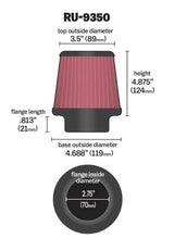 K&N Universal Clamp-On Air Filter 2-3/4in FLG / 4-11/16in B / 3-1/2in T / 4-7/8in H - RU-9350