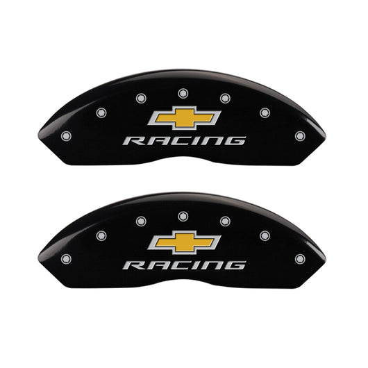 MGP 4 Caliper Covers Engraved Front & Rear Chevy racing Black finish silver ch - 13007SBRCBK