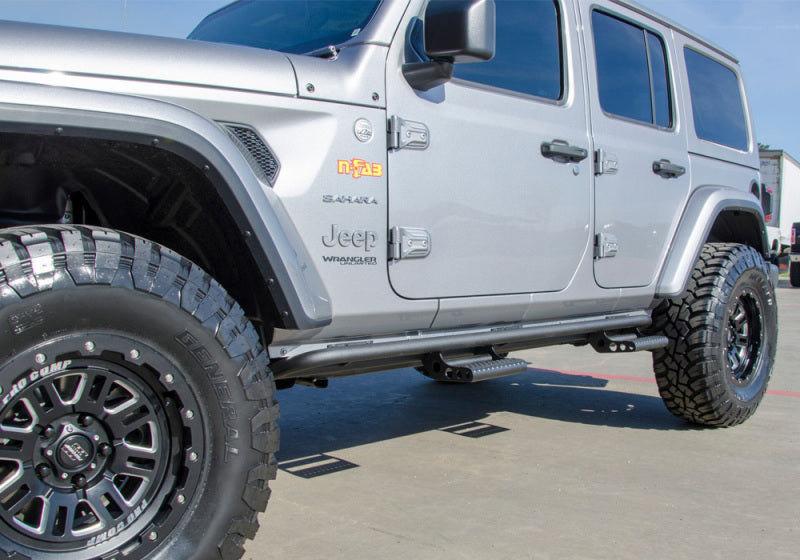 N-Fab RKR Step System 2019 Jeep Wrangler JT 4 Door Truck Full Length - Tex. Black - 1.75in - J194TRKRS4