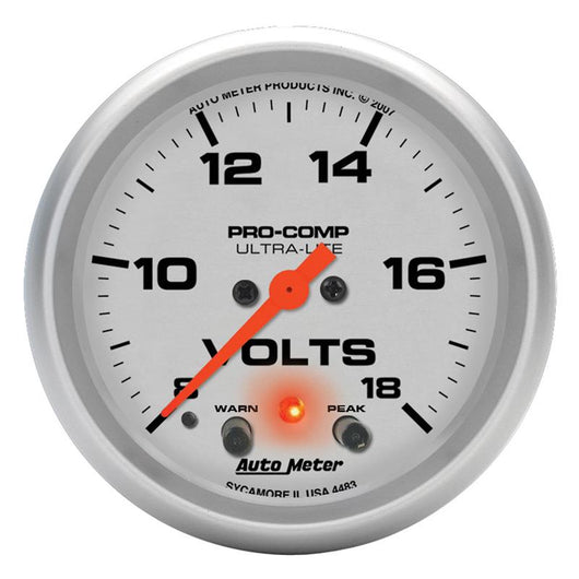 Autometer Ultra-Lite 2 5/8in 18V Voltmeter w/ Peak & Warn - 4483