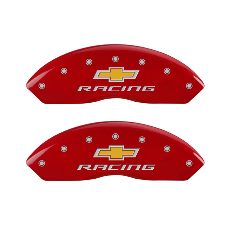 MGP 4 Caliper Covers Engraved Front & Rear Chevy racing Red finish silver ch - 13007SBRCRD