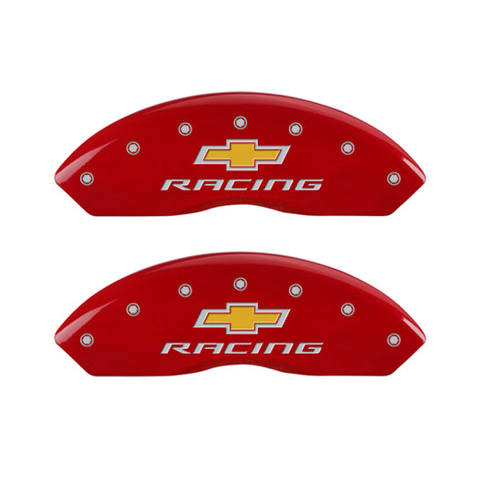 MGP 4 Caliper Covers Engraved Front & Rear Chevy racing Red finish silver ch - 13007SBRCRD