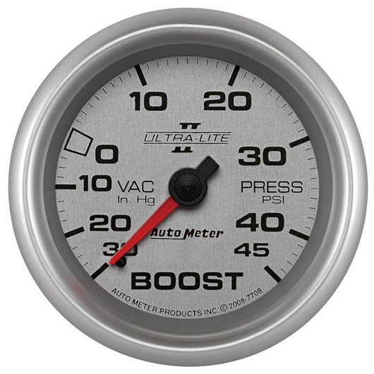 Autometer UL II 2 5/8inch 30 IN HG/45 PSI Mechanical Boost/Vacuum Gauge - 7708