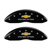 MGP 4 Caliper Covers Engraved Front & Rear Chevy Racing Black Finish Silver Char 2016 Chevrolet SS - 14245SBRCBK