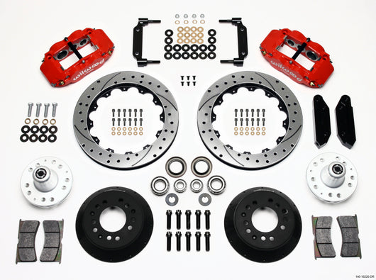 Wilwood Narrow Superlite 6R Front Hub Kit 12.88in Drilled Red 1970-1973 Mustang Disc Spindle - 140-10220-DR