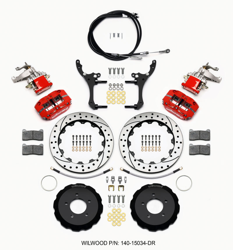 Wilwood Dynapro Radial4 / MC4 Rear Kit 12.88 Drilled Red 2006-15 Miata w/Lines & Cables - 140-15034-DR