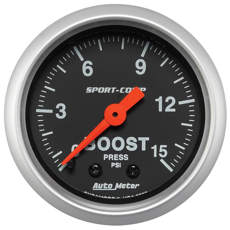 Autometer 2-1/16in 0-15 PSI Mechanical Sport-Comp Boost Pressure Gauge - 3302
