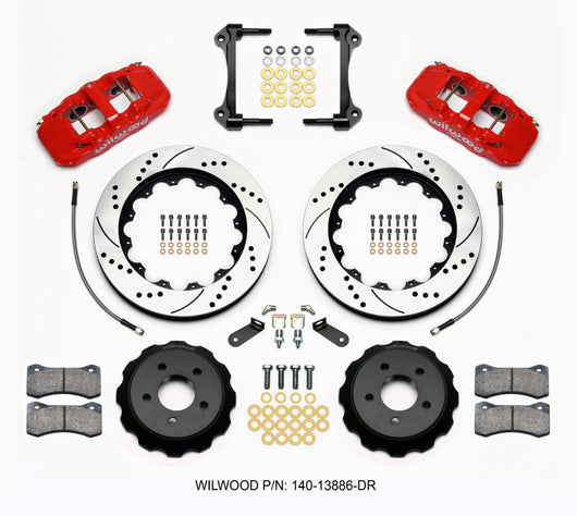 Wilwood AERO6 Front Hat Kit 14.00 Drilled Red 2015-Up Mustang w/Lines - 140-13886-DR