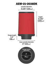 AEM 3 inch Short Neck 8 inch Element Filter Replacement - 21-2038DK