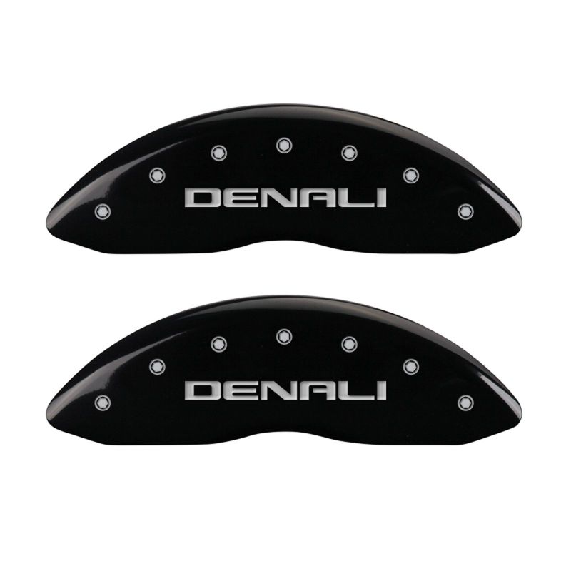 MGP 4 Caliper Covers Engraved Front & Rear Denali Black finish silver ch - 34015SDNLBK