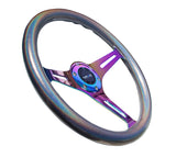 NRG Classic Wood Grain Steering Wheel (350mm) Chameleon/Pearlescent Paint Grip w/Neochrome 3-Spoke - ST-015MC-CN