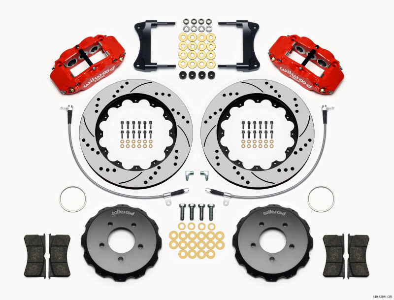 Wilwood Narrow Superlite 6R Front Hat Kit 14.00in Drill Red 2005-Up Mazda Miata w/ Lines - 140-12911-DR