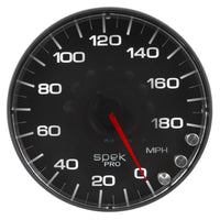 Autometer Spek-Pro Gauge Speedometer 5in 180 Mph Elec. Programmable Black/Black - P230328