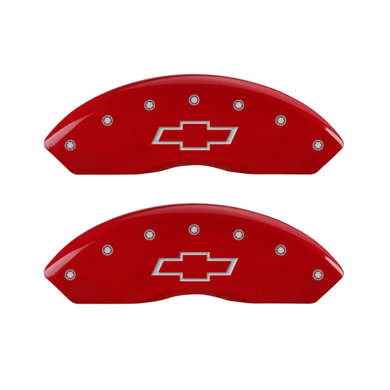 MGP Front set 2 Caliper Covers Engraved Front Bowtie Red finish silver ch - 14212FBOWRD