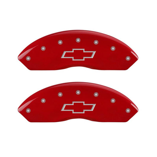 MGP 4 Caliper Covers Engraved Front & Rear Bowtie Red finish silver ch - 14235SBOWRD