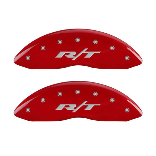 MGP 4 Caliper Covers Engraved Front & Rear RT1-Truck Red finish silver ch - 12181SRT1RD