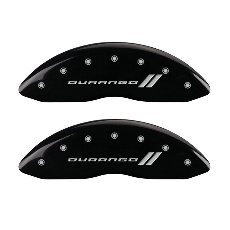 MGP 4 Caliper Covers Engraved Front & Rear With stripes/Durango Black finish silver ch - 12043SDGOBK