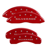 MGP 4 Caliper Covers Engraved Front & Rear Silverado Red finish silver ch - 14002SSILRD